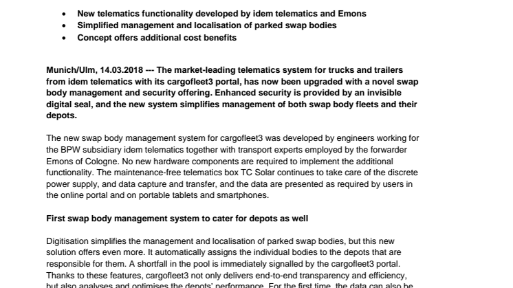 Invisible digital security seal from idem telematics protects swap bodies against burglars