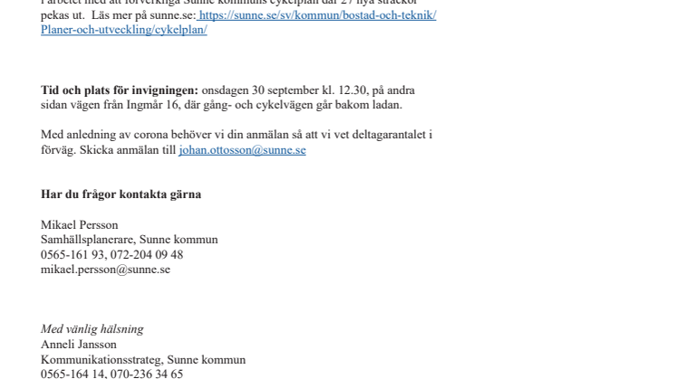 Ny gång- och cykelväg invigs i Sunne