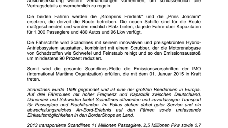 Scandlines unterzeichnet Absichtserklärung mit Blohm + Voss