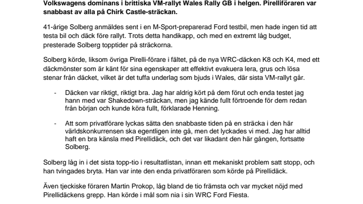 Henning Solberg bröt VW-dominans på Pirelli-däck