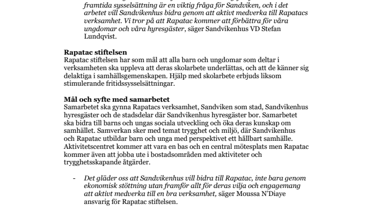Sandvikenhus ingår avtal med Rapatac 