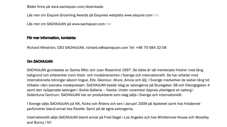 SACHAJUAN VINNER PRESTIGEFYLLT PRIS