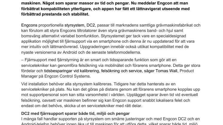 Engcon uppgraderar styrsystemet DC2 för bättre kompabilitet