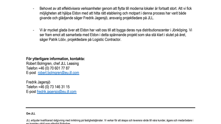 JLL förmedlar uthyrning om ca 8 500 m² i Jönköping
