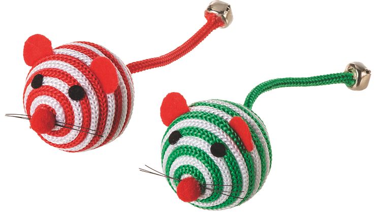 Little&Bigger Holiday Parade Cat Toy  Stripy Mice Balls 2-pack