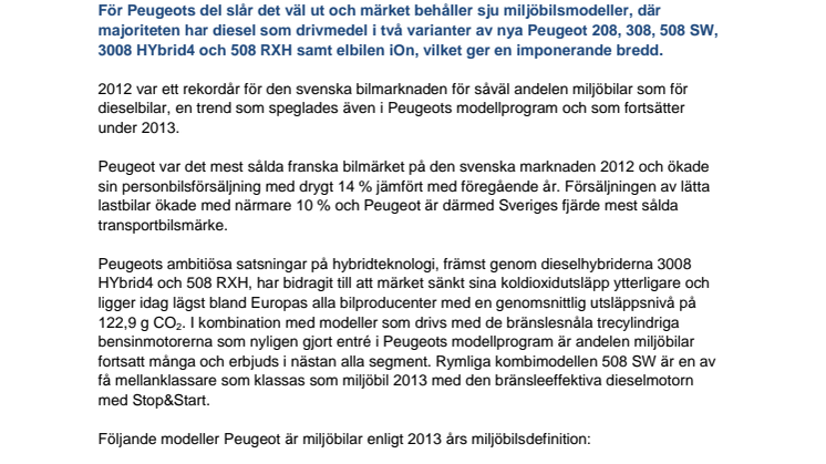 Fortsatt bredd i Peugeots miljöbilsprogram