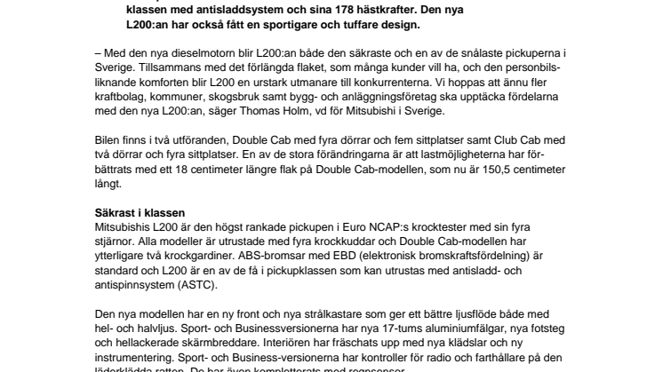 Mitsubishis nya pickup både stark och säker
