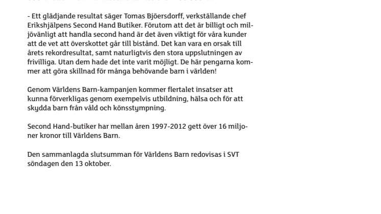 Rekordsumma på 2 213 889 kronor till Världens Barn