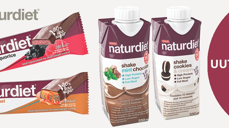 Naturdiet lanseeraa kaksi Shake -juomauutuutta ja kaksi uutta ateriankorvikepatukkamakua