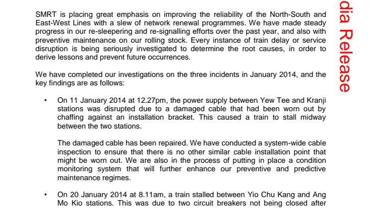 SMRT Summary: January Train Incident Updates