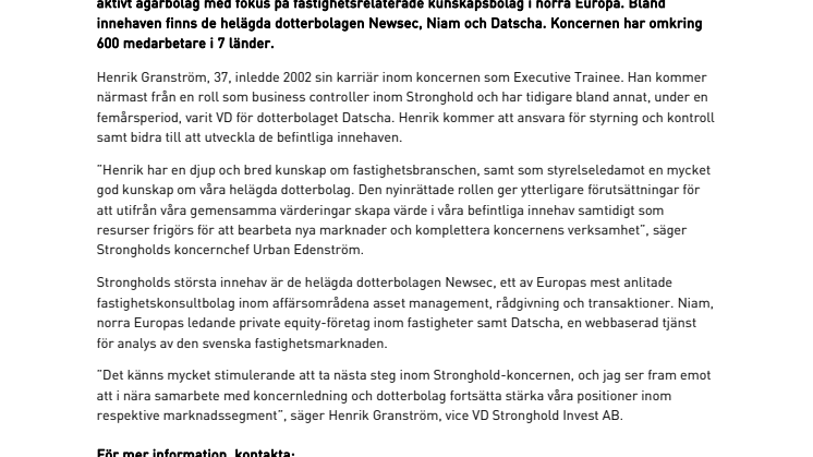 Stronghold utser Henrik Granström till vice VD