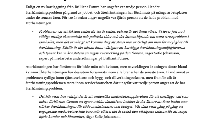 Brilliant Future pressmeddelande_Jobbet ger var tredje person återhämtningsproblem - värst i servicebranschen.pdf