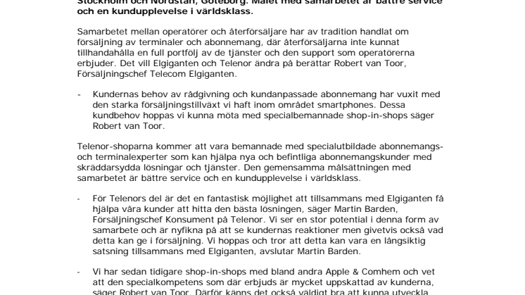 Elgiganten och Telenor inleder samarbete om shop-in-shop