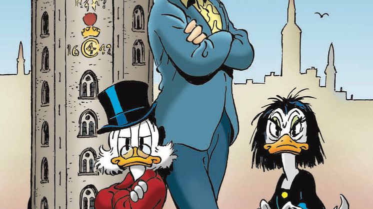 Don Rosa 70 år – Rosa, Joakim og Hexia foran Rundetårn.jpeg