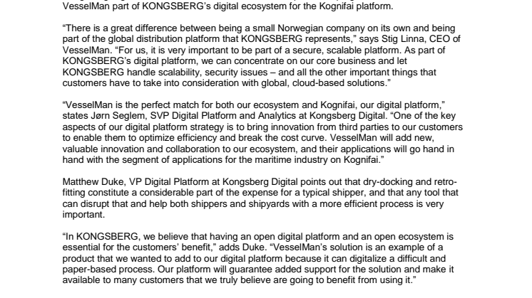 Kongsberg Digital: VesselMan and Kongsberg Digital in collaboration on digital platform