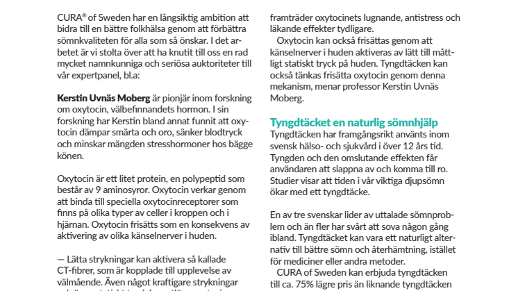Tyngdtäcket kan ge naturlig  hjälp till bättre sömn