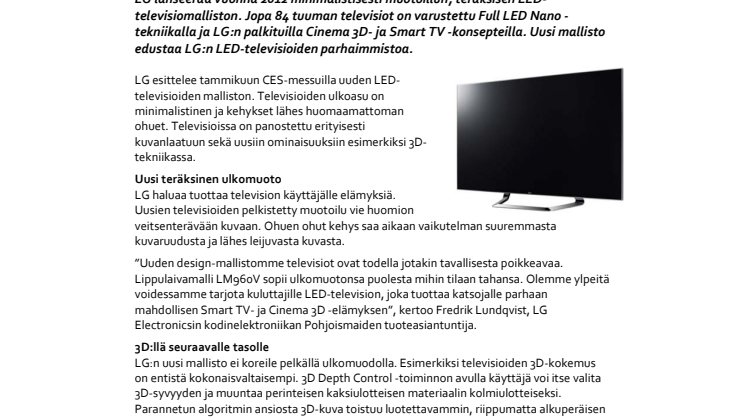 LG:n uusi LED-televisiomallisto täynnä muotovalioita