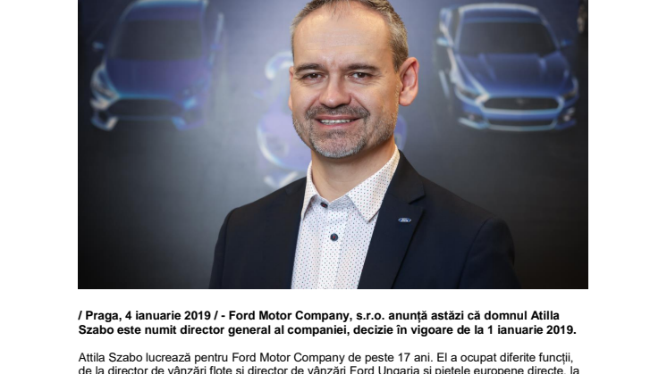 Attila Szabo, numit director general al Ford și în Republica Cehă