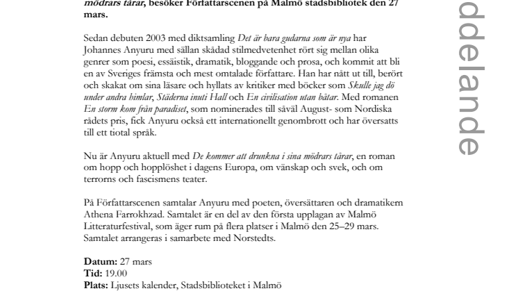 ​Högaktuell Johannes Anyuru på Författarscenen i Malmö