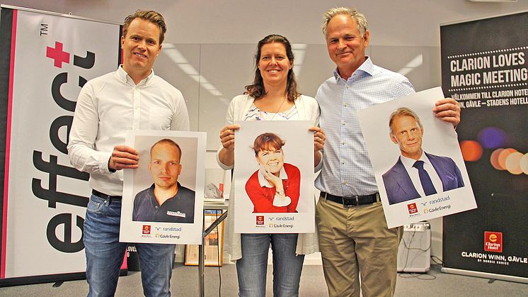 Samarbetspartnerna Clarion Hotel Winn, Randstad och Gävle Energi presenterade årets föredragshållare Joel Svensson, Anna Dyhre och Niklas Wikegård. 