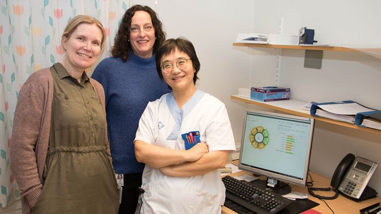 Lisette Marjavaara, Kristin Nyman och Xiaolei Hu ser många fördelar med kompassen som underlättar rehabiliteringen för både patienter och personal.