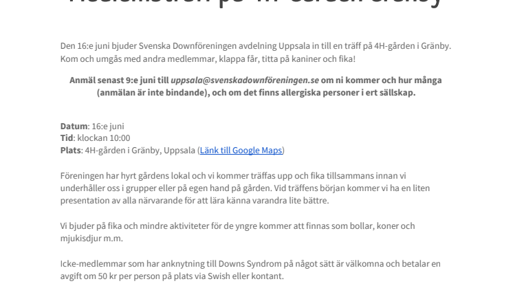 Medlemsträff på 4H-Gården Gränby -  16:e Juni - Avd. Uppsala 