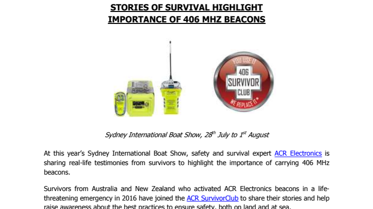 ACR Electronics Inc: Sydney International Boat Show Press Kit