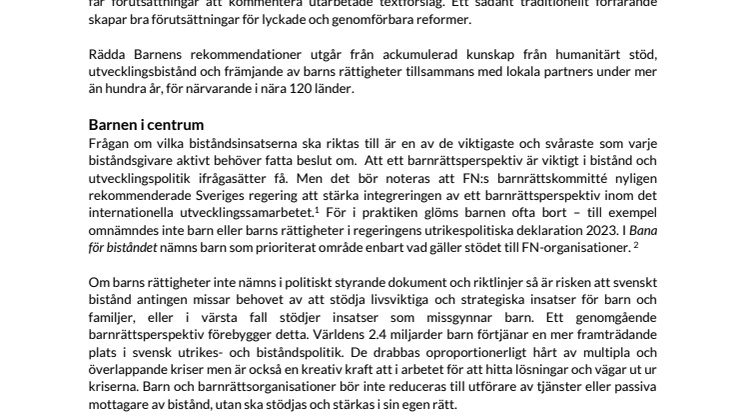 Rädda Barnen inskick med anledning av regeringens biståndsreformer_2023.pdf