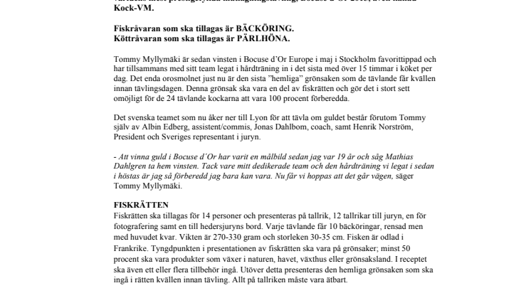 Nu åker Tommy Myllymäki till Frankrike för att laga världens godaste mat i Bocuse d´Or
