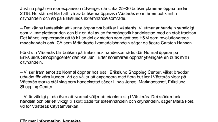 NORMAL öppnar två nya butiker i Västerås