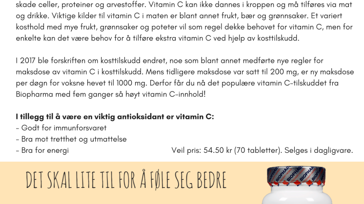 Nyhet! Biopharma lanserer kosttilskudd med fem ganger så mye C-vitamin