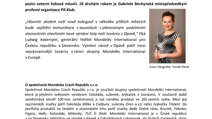 Gabriela Bechynská přichází do Mondelez Czech Republic