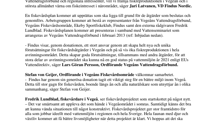 Findus initierar fiskevårdsprojekt för Vegeå 