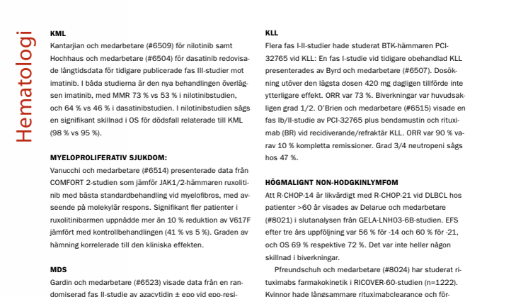 Docent Bo Björkstrand: Blodcancer – nya substanser och målriktad behandling, ASCO 2012