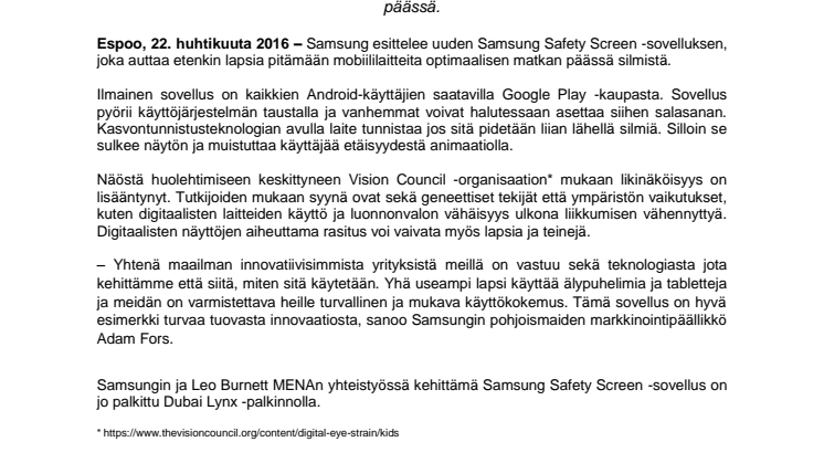 Samsung esittelee uuden silmiä suojaavan sovelluksen 