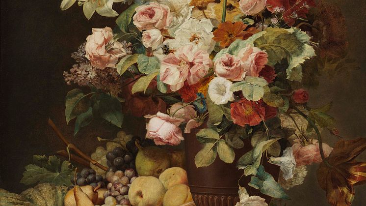 Antoine Berjon, Still Life with Flower Arrangement and Fruit Basket, circa 1800. Photo: Cecilia Heisser/Nationalmuseum. 