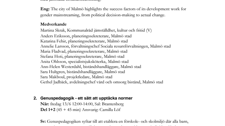 Seminarieprogram arrangerat av Malmö stad under Nordiskt forum 2014 - New Action on Women's Rights