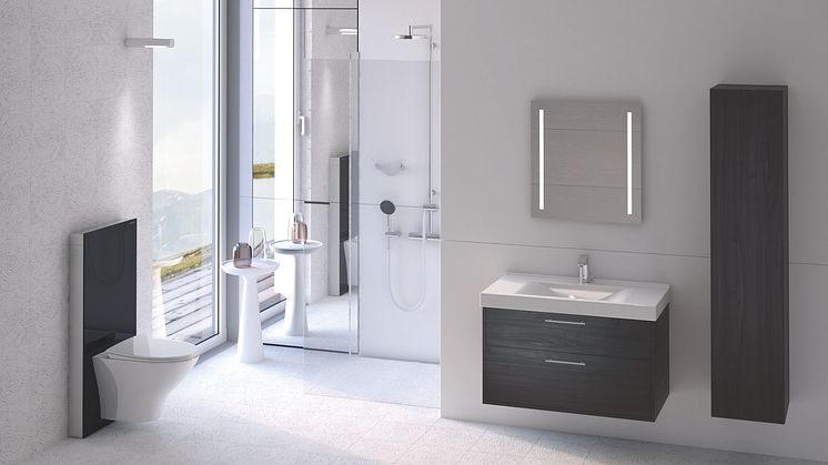 Geberit Monolith -seinä-wc-moduuli ja Ido Glow-istuin