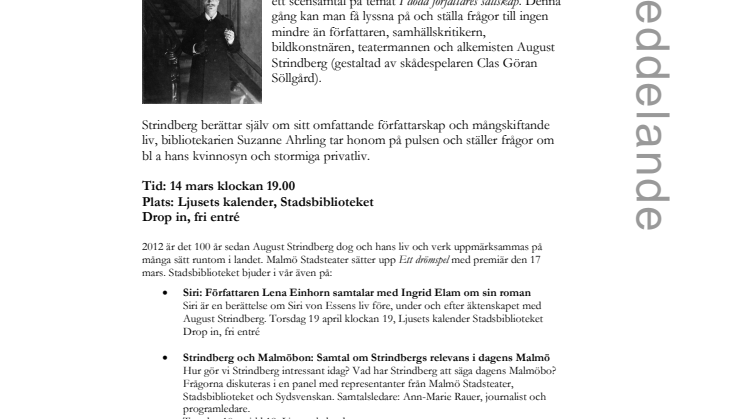 Stadsbiblioteket & Malmö Stadsteater: Möt August Strindberg livs levande!