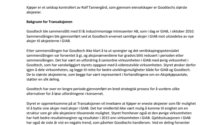 Utvidet børsmelding for Goodtech ASA