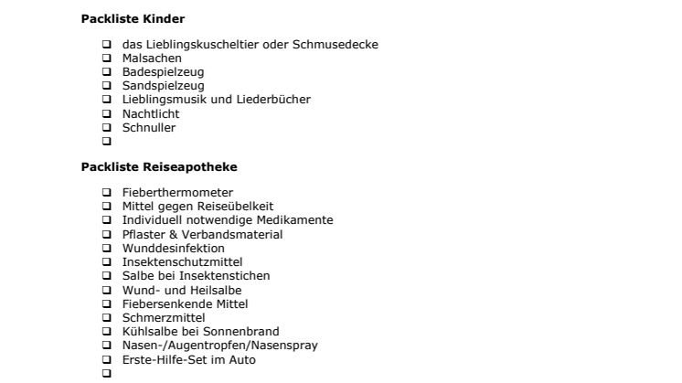 Packliste Familienurlaub