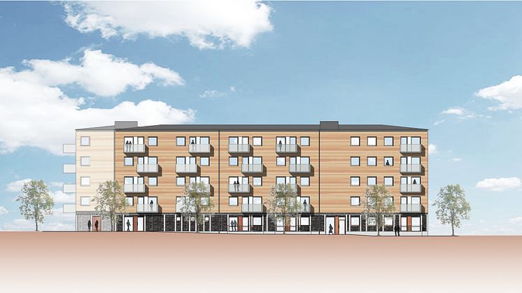 Midroc utvecklar nya bostäder i Växjö som byggs med massiv trästomme och fasader i cederträ. 
