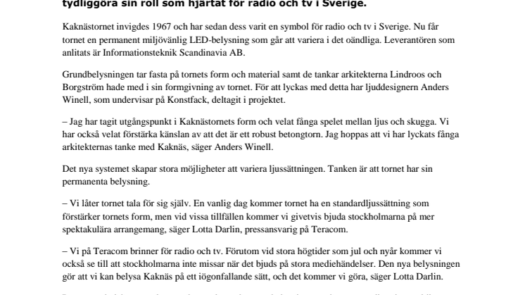 Kaknästornet lyser upp i höstmörkret