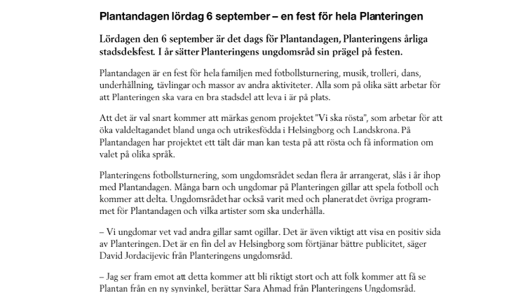 Plantandagen lördag 6 september – en fest för hela Planteringen
