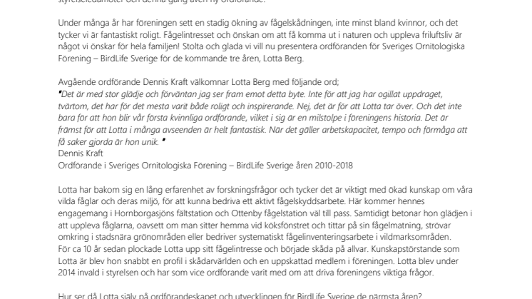 Lotta Berg vald till ny ordförande för BirdLife Sverige