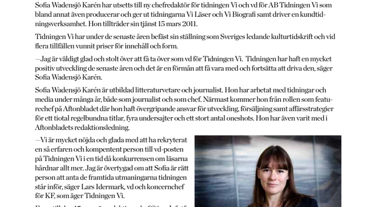Ny vd och chefredaktör för Tidningen Vi