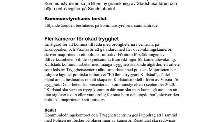 Kommunstyrelsen i korthet den 25 augusti