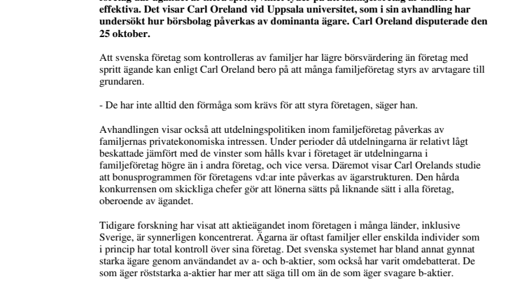 Familjeföretag värderas lägre på börsen