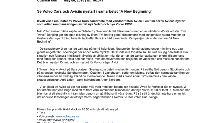 Se Volvo Cars och Aviciis nystart i samarbetet ”A New Beginning”