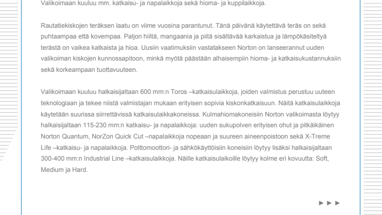Kattava katkaisu- ja hiomalaikkojen valikoima rautatiekiskojen ja rautateiden kunnossapitoon